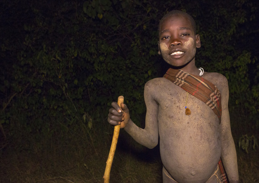 Bodi Tribe Boy During Night Ceremony Of The Kael, Hana Mursi, Omo Valley, Ethiopia