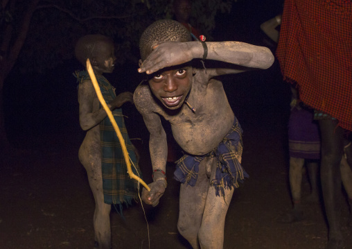 Bodi Tribe Boy During Night Ceremony Of The Kael, Hana Mursi, Omo Valley, Ethiopia