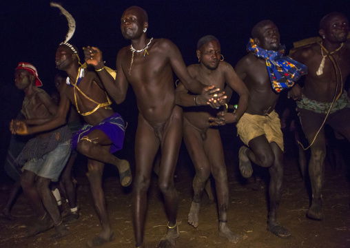 Bodi Tribe Men Celebrating The Kael, Hana Mursi, Omo Valley, Ethiopia