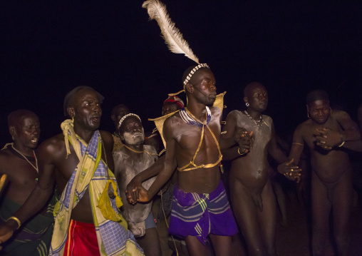 Bodi Tribe Men Celebrating The Kael, Hana Mursi, Omo Valley, Ethiopia