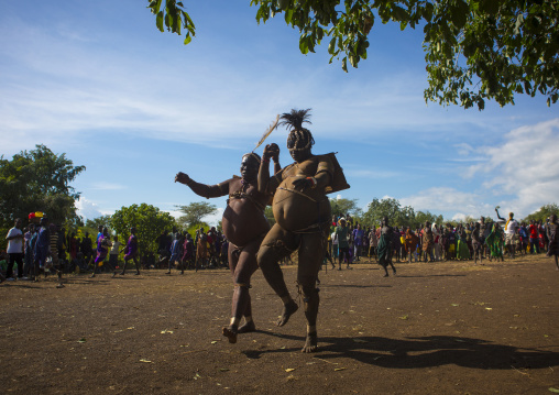 Bodi Tribe Fat Men Running During Kael Ceremony, Hana Mursi, Omo Valley, Ethiopia