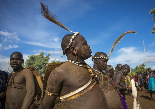 Bodi Tribe Fat Men Running During Kael Ceremony, Hana Mursi, Omo Valley, Ethiopia