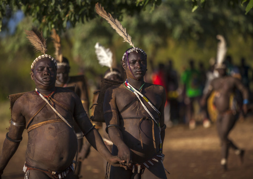 Bodi Tribe Fat Men Running During Kael Ceremony, Hana Mursi, Omo Valley, Ethiopia