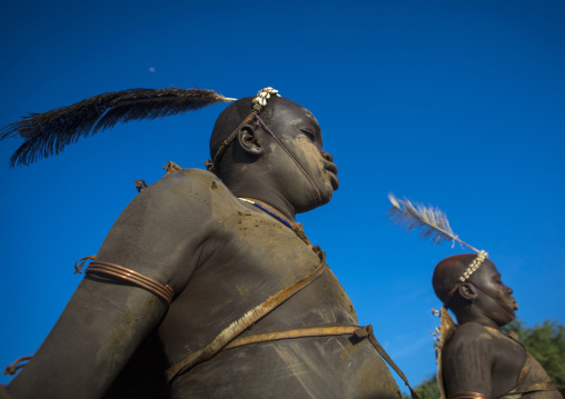 Bodi Tribe Fat Men Running During Kael Ceremony, Hana Mursi, Omo Valley, Ethiopia