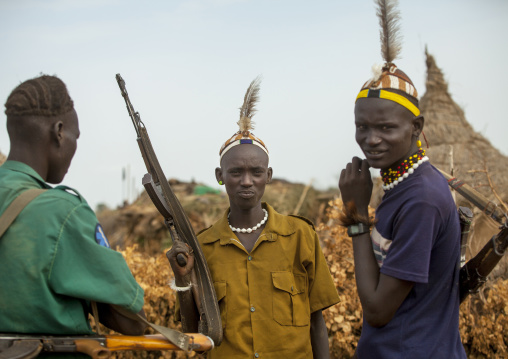 Dassanech Men With Their Guns, Omorate, Omo Valley, Ethiopia
