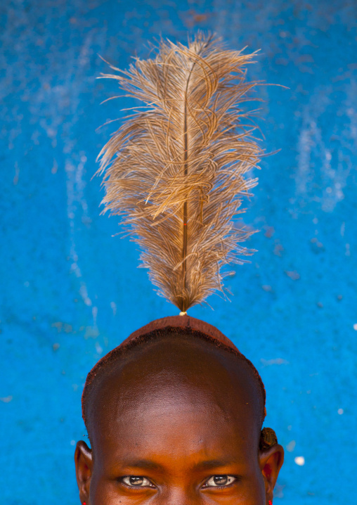 Hamer Man With Feather On His Head, Dimeka, Omo Valley, Ethiopia