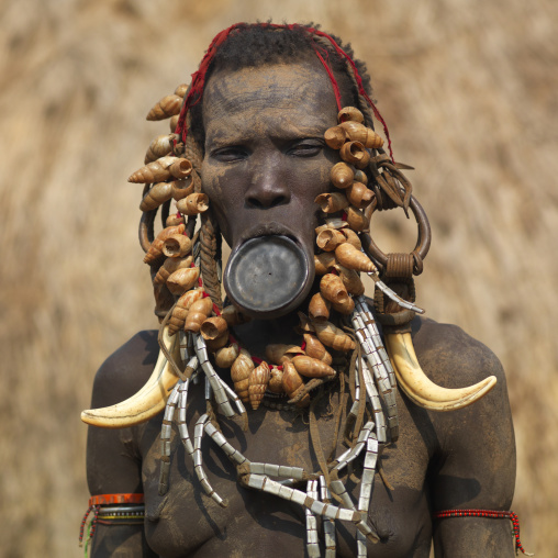 Portrait Of Clay Plate Lip Mursi Woman Ethiopia