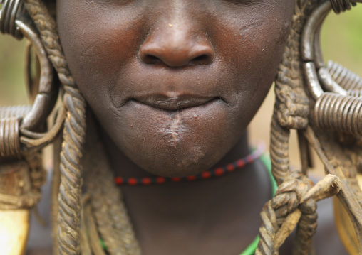 Inferior Part Of Mursi Girl Face With Scar Under Lip Ethiopia