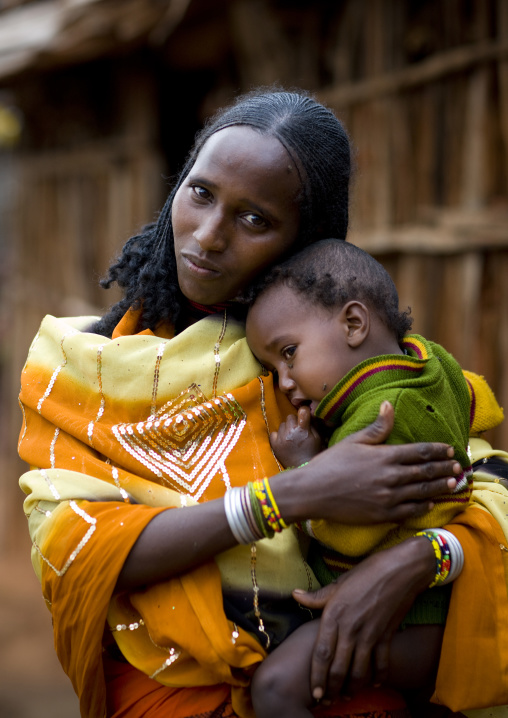 Portrait Of A Borana Tribe Mother Hugging Her Baby, Yabello, Omo Valley, Ethiopia
