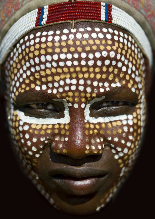 Close Up Portrait Of Erbore Tribe Man With Face Paint, Weito, Omo Valley, Ethiopia