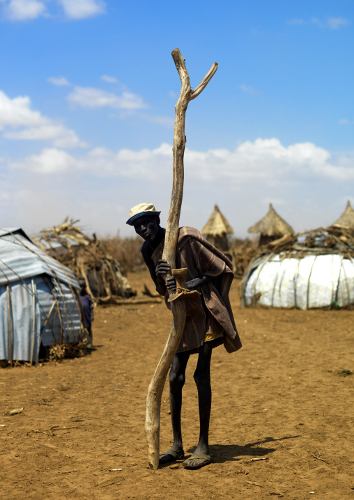 Old Dassanech Tribe Man In Village, Omorate, Omo Valley, Ethiopia