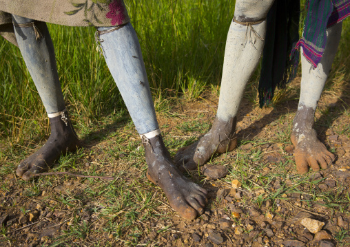 Suri tribe shephers with body painting, Tulgit, Omo valley, Ethiopia