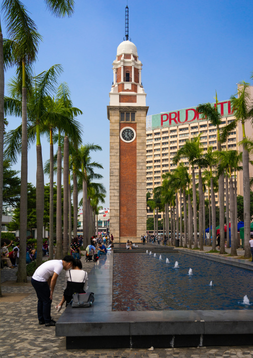 Tsim sha tsui clock tower and fountain, Kowloon, Hong Kong, China