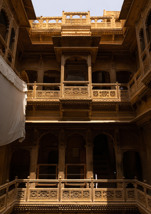 Patwa haveli courtyard and balcony, Rajasthan, Jaisalmer, India