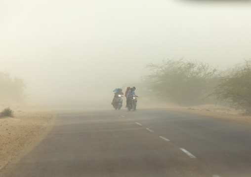 Sand storm on a road, Rajasthan, Jaisalmer, India