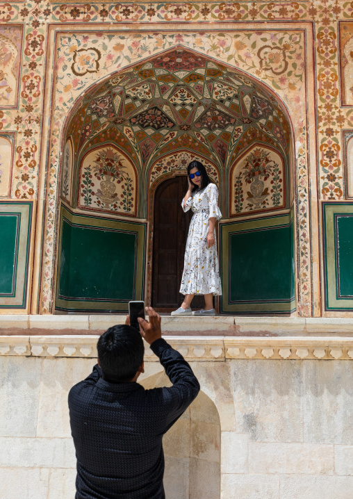 Tourists taking pictures in Jaigarh fort, Rajasthan, Amer, India