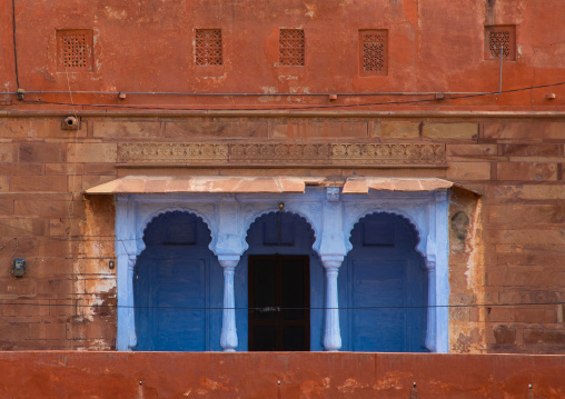 Blue windows in Junagarh fort, Rajasthan, Bikaner, India