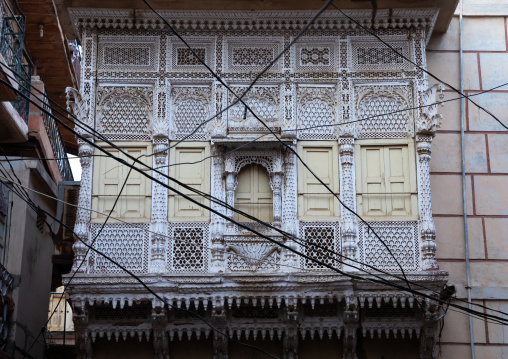 Old blue house balcony of a brahmin, Rajasthan, Jodhpur, India