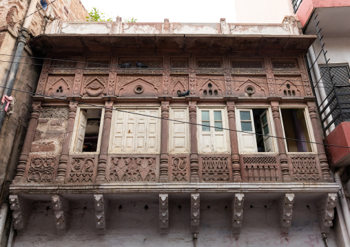 Old balcony of a haveli, Rajasthan, Jodhpur, India