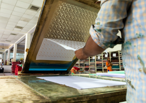 Indian workers in Salim's paper handmade paper factory, Rajasthan, Sanganer, India
