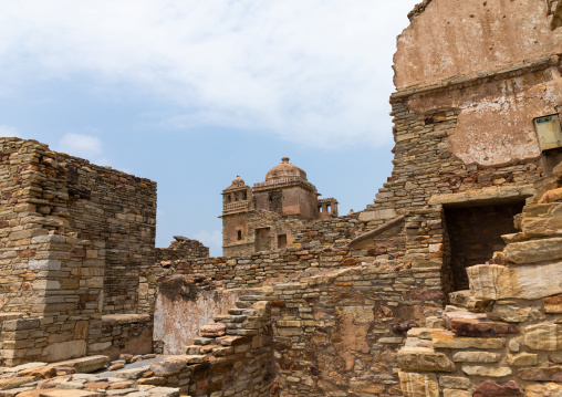 The ruined rana kumbha palace inside the medieval Chittorgarh fort complex, Rajasthan, Chittorgarh, India