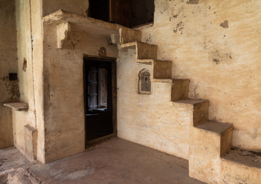 Taragarh fort stairs in a room, Rajasthan, Bundi, India