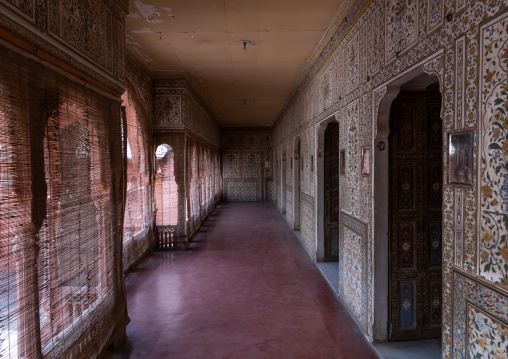 Pillared corridors in Junagarh fort, Rajasthan, Bikaner, India