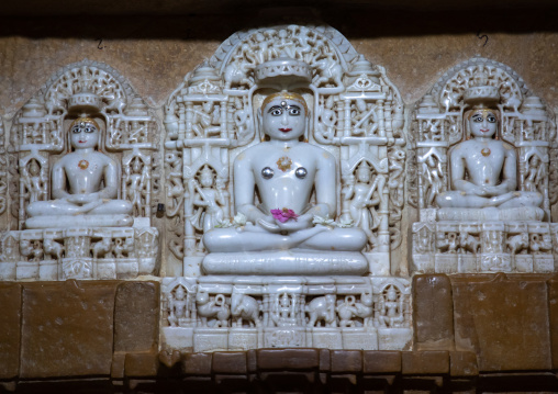 Ancient stone carvings inside the jain temple, Rajasthan, Jaisalmer, India