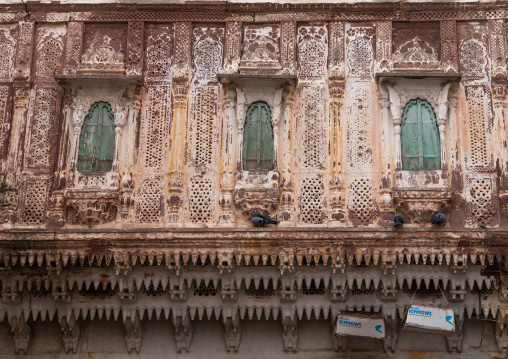 Old carved balcony of a haveli, Rajasthan, Jodhpur, India