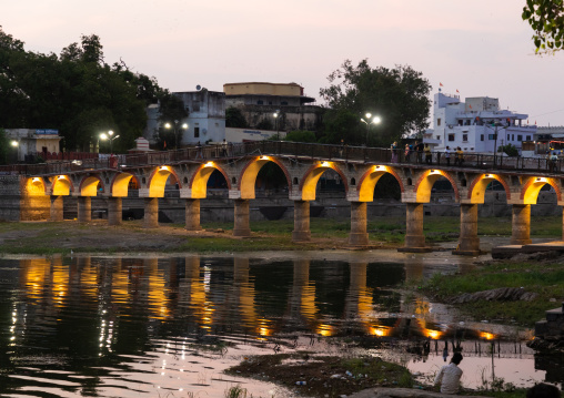 Illuminated bridge on Gangaur ghat, Rajasthan, Udaipur, India