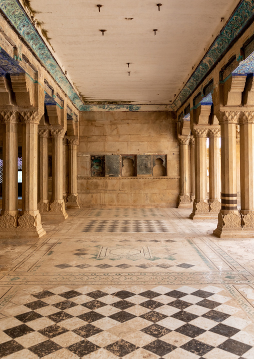 Geometric tiles in Taragarh fort, Rajasthan, Bundi, India