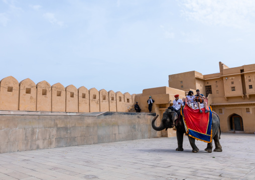 Elephant ride for tourists in Amer fort and palace, Rajasthan, Amer, India