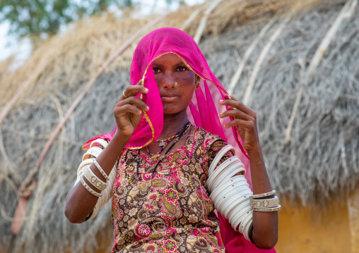Portrait of a rajasthani woman in traditional clothing, Rajasthan, Jaisalmer, India