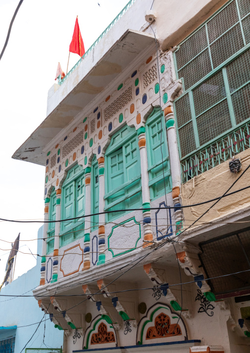 Green windows of a haveli, Rajasthan, Jodhpur, India