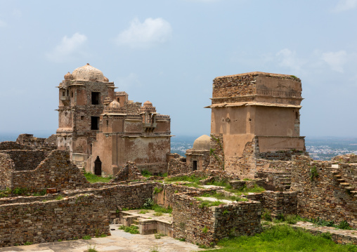 The ruined rana kumbha palace inside the medieval Chittorgarh fort complex, Rajasthan, Chittorgarh, India