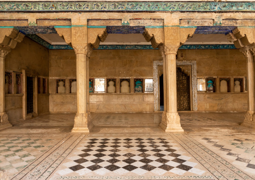 Geometric tiles in Taragarh fort, Rajasthan, Bundi, India