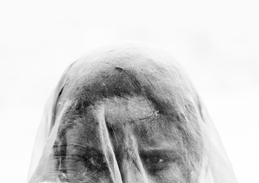 Portrait of a rajasthani woman hidding her face under a sari, Rajasthan, Jaisalmer, India