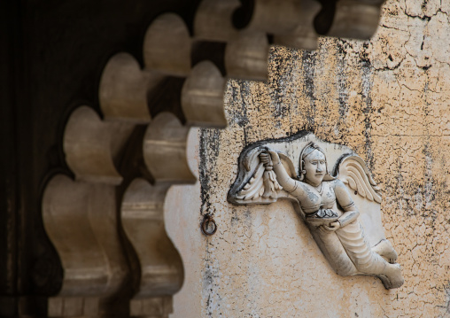 Carved idol on the wall of a temple, Rajasthan, Udaipur, India
