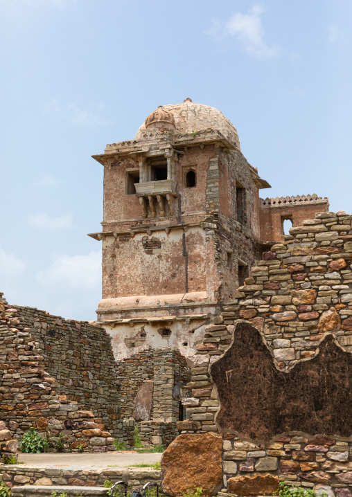 The ruined rana kumbha palace inside the medieval Chittorgarh fort complex, Rajasthan, Chittorgarh, India