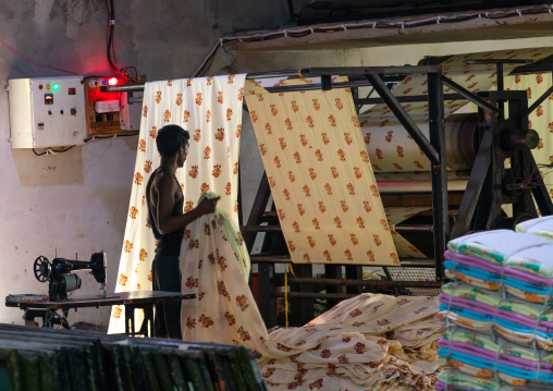 Indian worker in a saree factory, Rajasthan, Sanganer, India