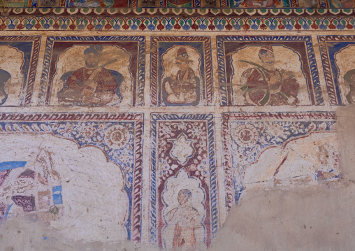 Old haveli with lavishly painted walls, Rajasthan, Nawalgarh, India