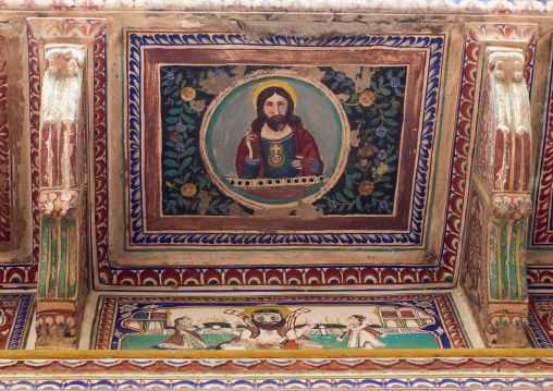 Unrestored mural of christ in morarka haveli, Rajasthan, Nawalgarh, India