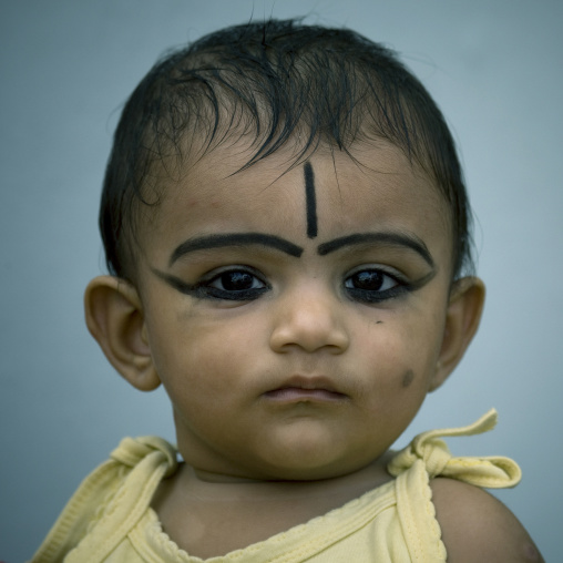 Baby With Khôl And Protection Sign On The Forehead,  Kochi, India