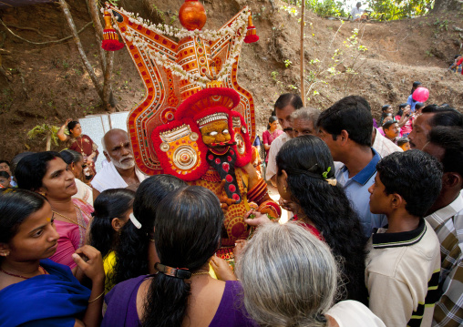 People Asking Questions About The Future During Theyyam Ceremony, Thalassery, India