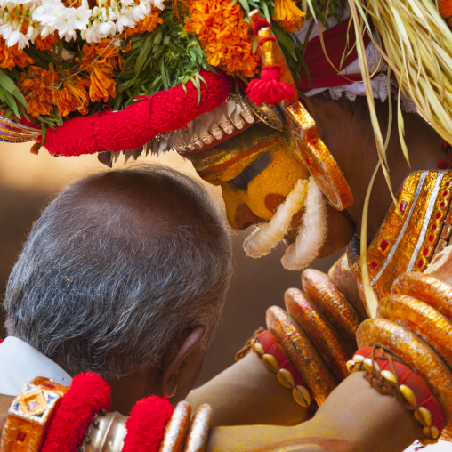 People Asking Questions About The Future During Theyyam Ceremony, Thalassery, India