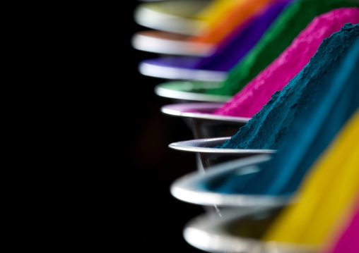 Colorful Face Powder Used For The Holi Spring Festival, Mysore, India