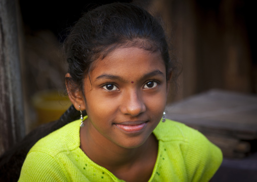 Portait Of A Young Serene Girl Wearing Earrings And Bindi, Chennai, India