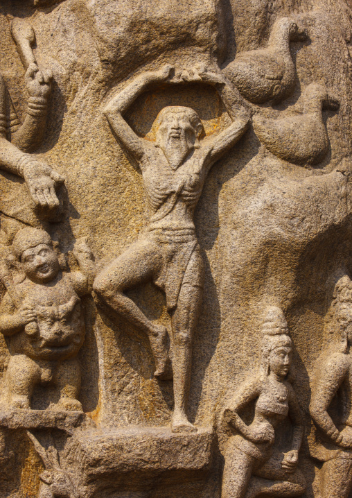 Carvings On Bas-relief Of Arjuna's Penance, Mahabalipuram, India