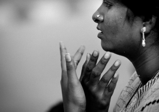 Woman Praying During The Masi Magam Festival, Pondicherry, India