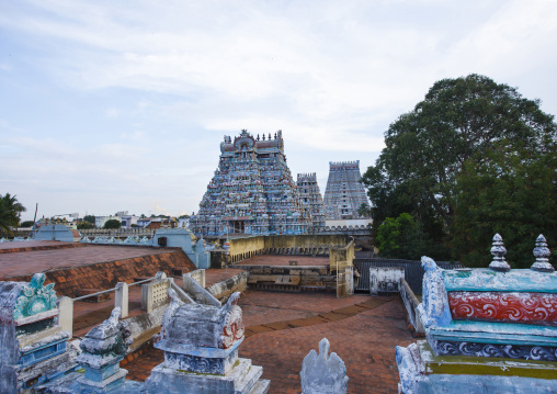 View From Trichy's Roofs Of The Colorful And Decorated Gopurams Of The Sri Ranganathaswamy Temple, India